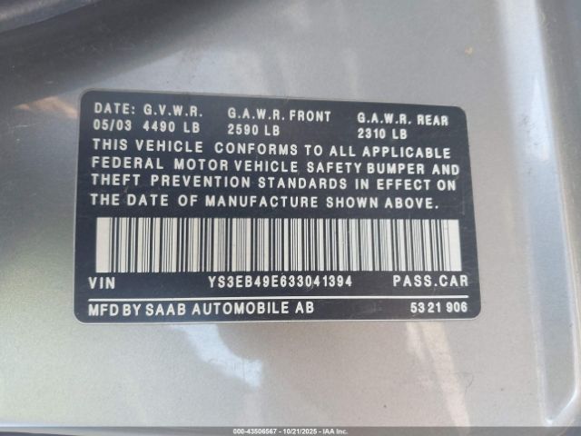 2003 SAAB 9-5 YS3EB49E633041394 Photo 8