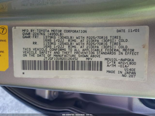 2002 LEXUS RX 300 JTJGF10U820126452 Photo 8