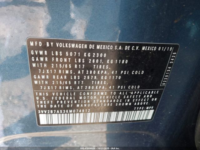 2019 VOLKSWAGEN TIGUAN 3VV2B7AX3KM074912 Photo 8