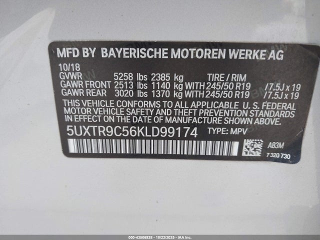 2019 BMW X3 5UXTR9C56KLD99174 Photo 8