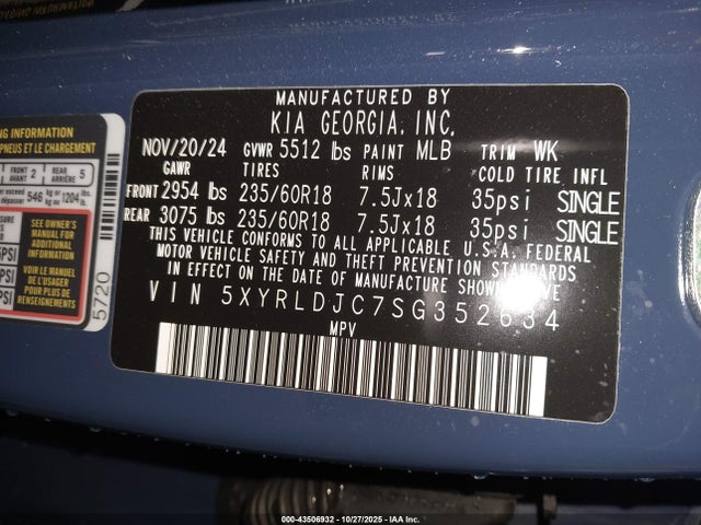 5XYRLDJC7SG352634 KIA SORENTO S
