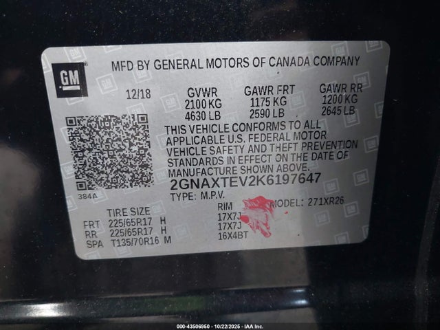 Chevrolet EQUINOX LT 2019 2GNAXTEV2K6197647 Image 9