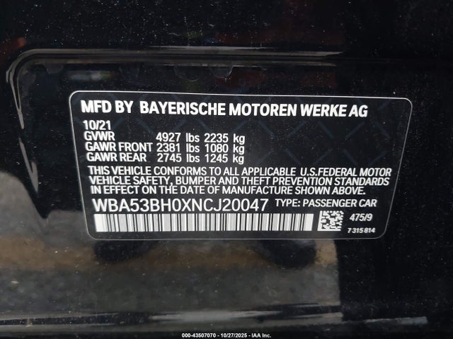 WBA53BH0XNCJ20047 BMW 530 I