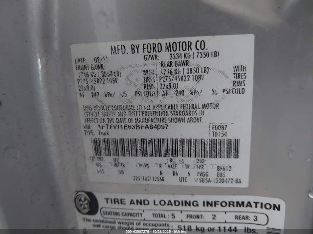 Aukcja sprzedaży 2011 Ford F-150 Harley-davidson, vin: 1FTFW1E63BFA84097, numer aukcji: 43507275