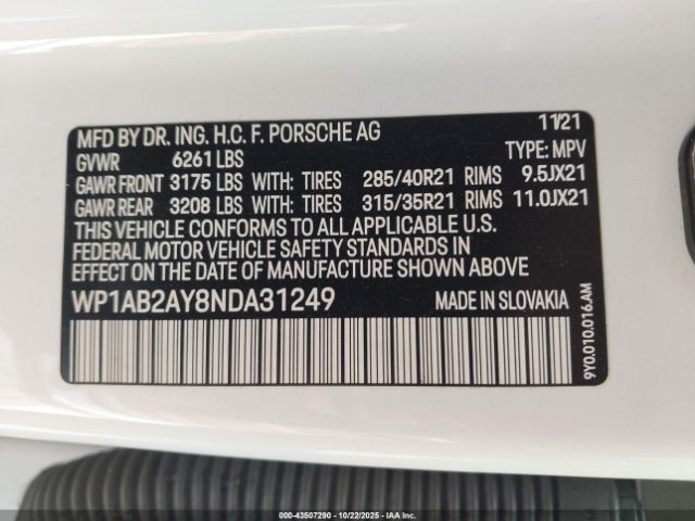 2022 PORSCHE CAYENNE WP1AB2AY8NDA31249 Photo 8