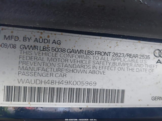 2009 AUDI A4 WAUDH48H49K005969 Photo 8