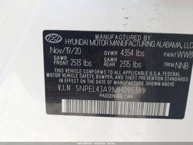 2021 HYUNDAI SONATA 5NPEL4JA9MH095369 Photo 8