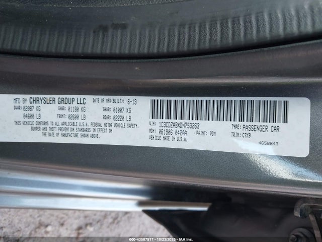 43507517 :رقم المزاد ، 1C3CDZABXDN753263 vin ، 2013 Dodge Avenger Se مزاد بيع