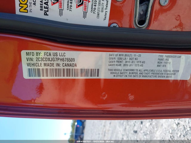 43507531 :رقم المزاد ، 2C3CDXJG7PH676509 vin ، 2023 Dodge Charger Sxt Awd مزاد بيع