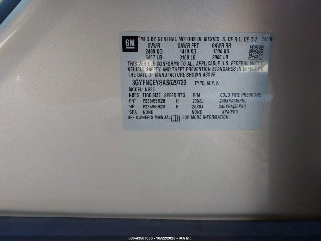 2010 CADILLAC SRX 3GYFNCEY8AS629733 Photo 8