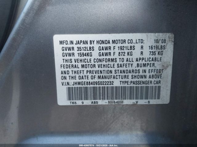 2009 HONDA FIT JHMGE88409S022232 Photo 8