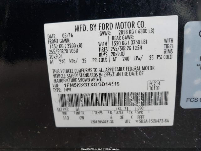 2016 FORD EXPLORER 1FM5K8GTXGGD14119 Photo 8
