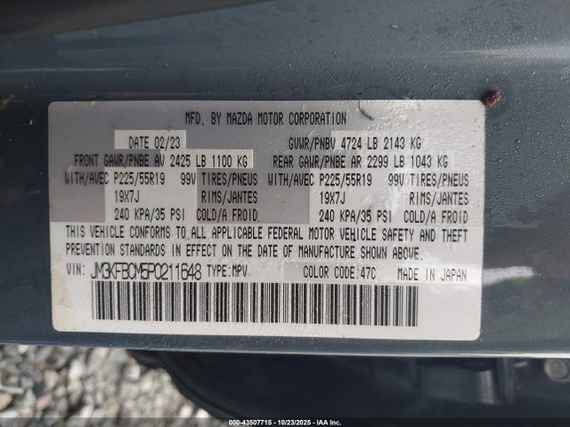 43507715 :رقم المزاد ، JM3KFBCM5P0211648 vin ، 2023 Mazda Cx-5 2.5 S Carbon Edition مزاد بيع