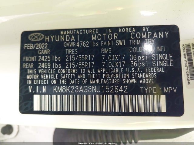 2022 HYUNDAI KONA ELECTRIC KM8K23AG3NU152642 Photo 8