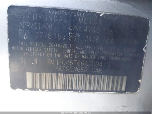 Aukcja sprzedaży 2006 Hyundai Azera Limited/se, vin: KMHFC46F66A109470, numer aukcji: 43507808