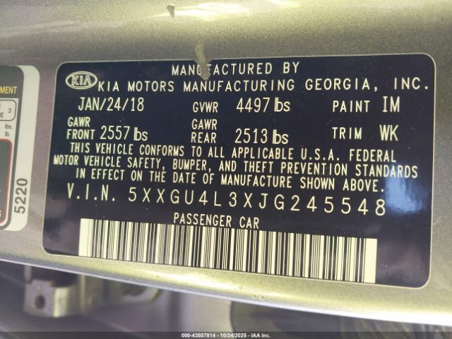 2018 KIA OPTIMA 5XXGU4L3XJG245548 Photo 8