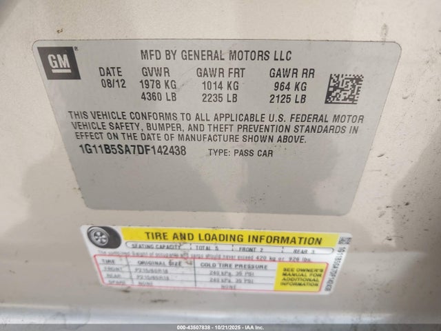 2013 CHEVROLET MALIBU 1G11B5SA7DF142438 Photo 8