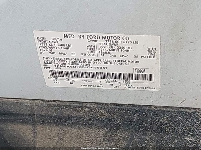 1FM5K8DHXHGA59957 Ford EXPLORER XLT