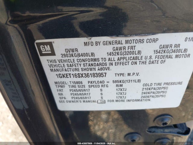 Aukcja sprzedaży 2003 Gmc Envoy Xl Sle, vin: 1GKET16SX36183957, numer aukcji: 43507909