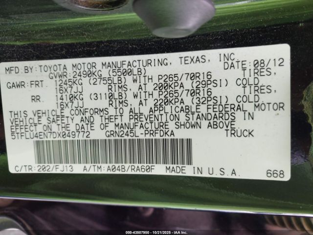 2013 TOYOTA TACOMA 5TFLU4EN7DX049772 Photo 8