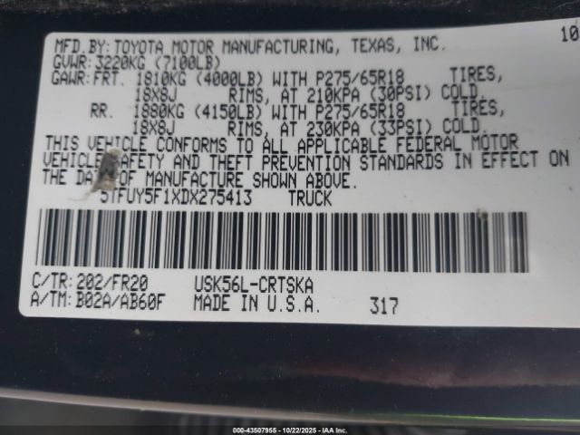 2013 TOYOTA TUNDRA 5TFUY5F1XDX275413 Photo 8