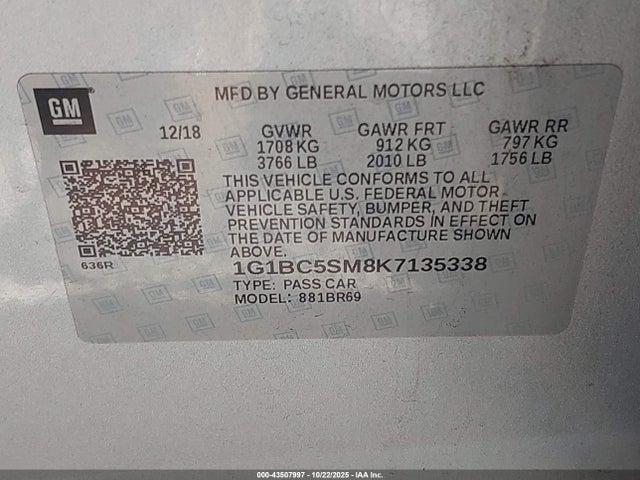 1G1BC5SM8K7135338 Chevrolet CRUZE LS