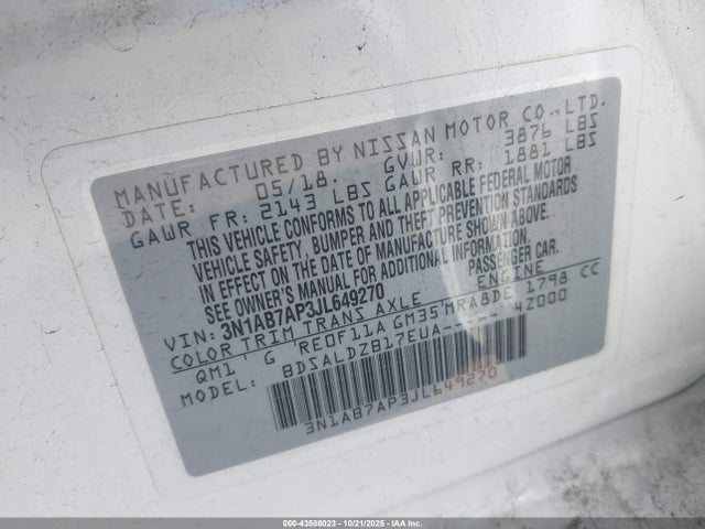 3N1AB7AP3JL649270 Nissan SENTRA SV