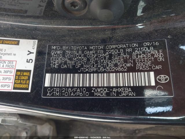 2017 TOYOTA PRIUS JTDKBRFU5H3029862 Photo 8