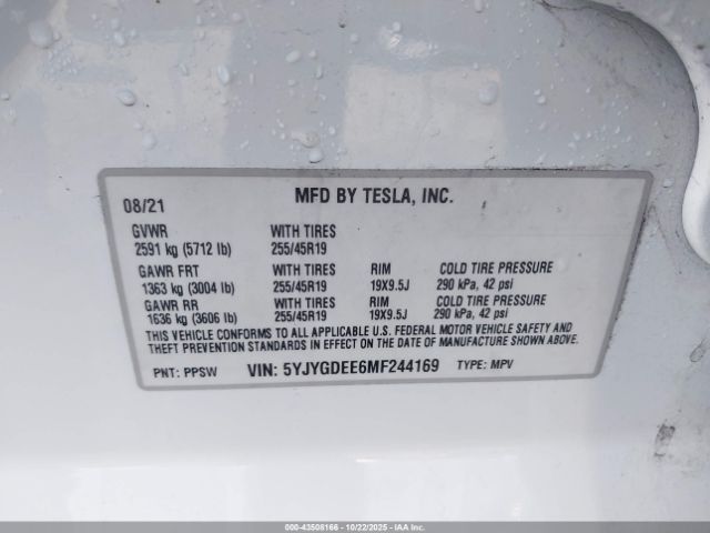 2021 TESLA MODEL Y 5YJYGDEE6MF244169 Photo 8