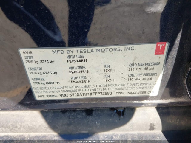 2015 TESLA MODEL S 5YJSA1H1XFFP72590 Photo 8
