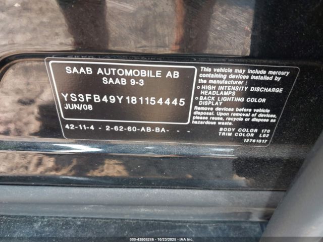 2008 SAAB 9-3 YS3FB49Y181154445 Photo 8