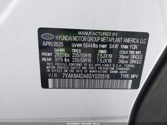 Aukcja sprzedaży 2025 Hyundai Ioniq 5 Se, vin: 7YAKM4DA6SY020516, numer aukcji: 43508342