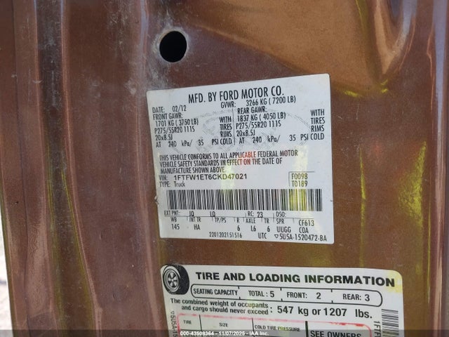 2012 FORD F-150 1FTFW1ET6CKD47021 Photo 8