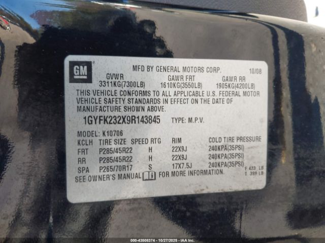 2009 CADILLAC ESCALADE 1GYFK232X9R143845 Photo 8