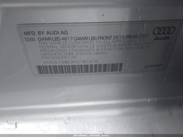 2004 AUDI A4 WAULT68E94A181376 Photo 8
