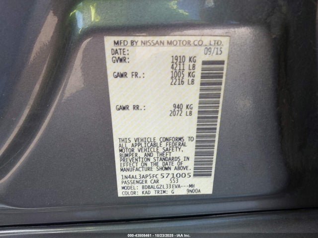 Nissan Altima 2.5 S 2015 1N4AL3AP5FC571005 Image 9