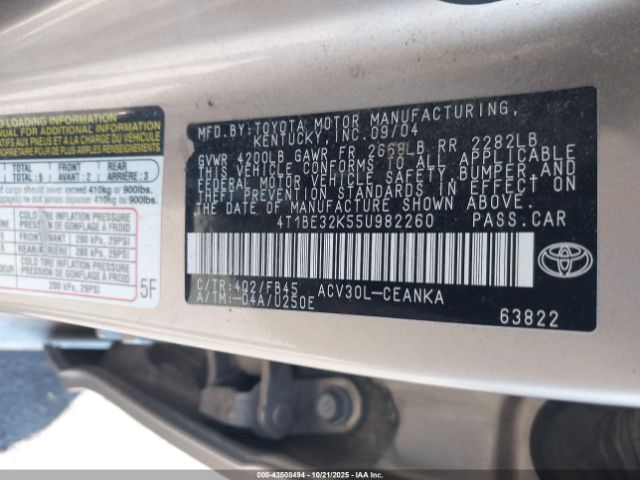 2005 TOYOTA CAMRY 4T1BE32K55U982260 Photo 8