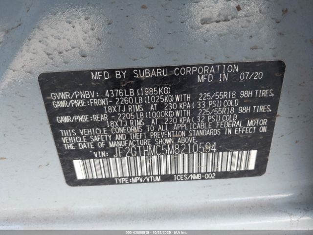 2021 SUBARU CROSSTREK JF2GTHMC5M8210594 Photo 8