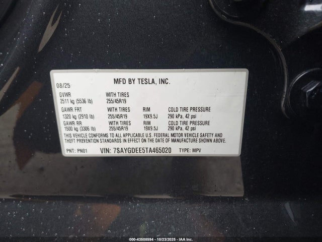 2026 TESLA MODEL Y 7SAYGDEE5TA465020 Photo 8