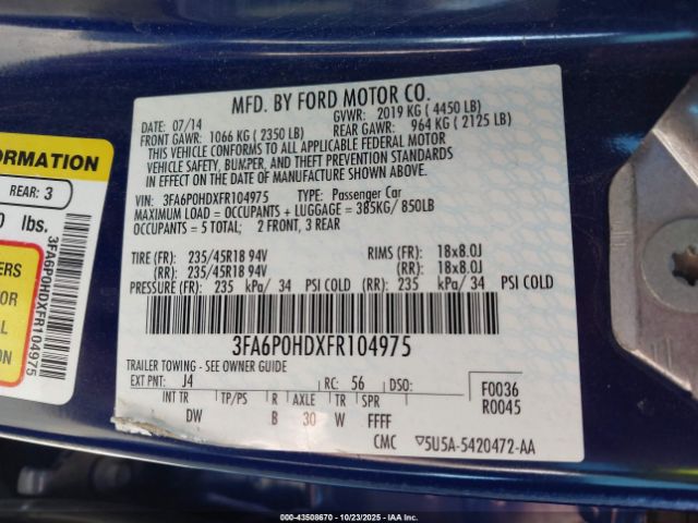 2015 FORD FUSION 3FA6P0HDXFR104975 Photo 8