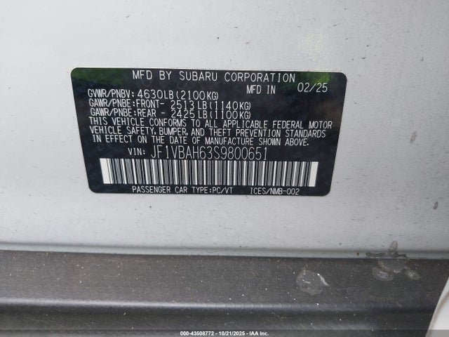 Subaru Wrx Premium 2025 JF1VBAH63S9800651 Image 9