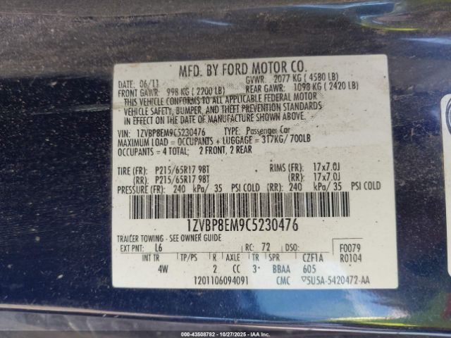 2012 FORD MUSTANG 1ZVBP8EM9C5230476 Photo 8