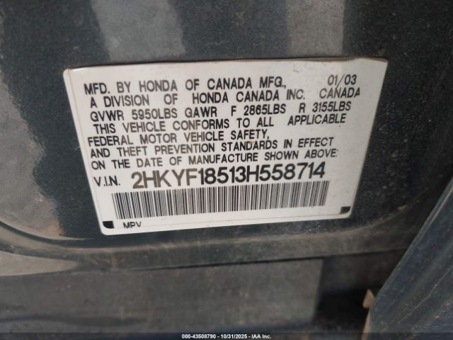 2003 HONDA PILOT 2HKYF18513H558714 Photo 8