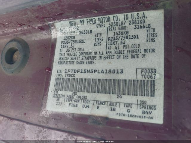 1993 FORD F150 1FTDF15N5PLA18013 Photo 8