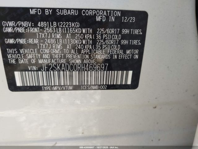2024 SUBARU FORESTER JF2SKADC0RH469697 Photo 8