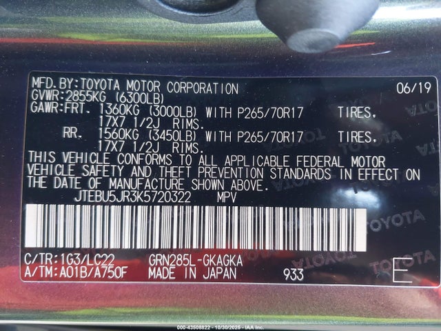 JTEBU5JR3K5720322 Toyota 4runner Trd Off Road Premium