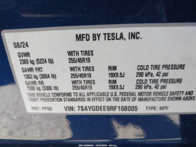 2024 TESLA MODEL Y 7SAYGDEE9RF168005 Photo 8
