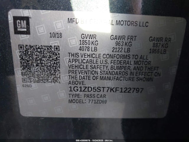 Chevrolet MALIBU LT 2019 1G1ZD5ST7KF122797 Image 9