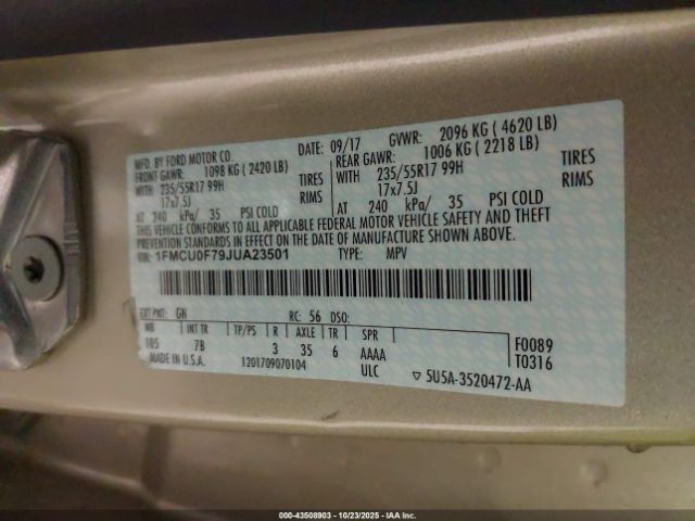 2018 FORD ESCAPE 1FMCU0F79JUA23501 Photo 8