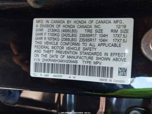 2019 HONDA CR-V 2HKRW6H34KH206449 Photo 8